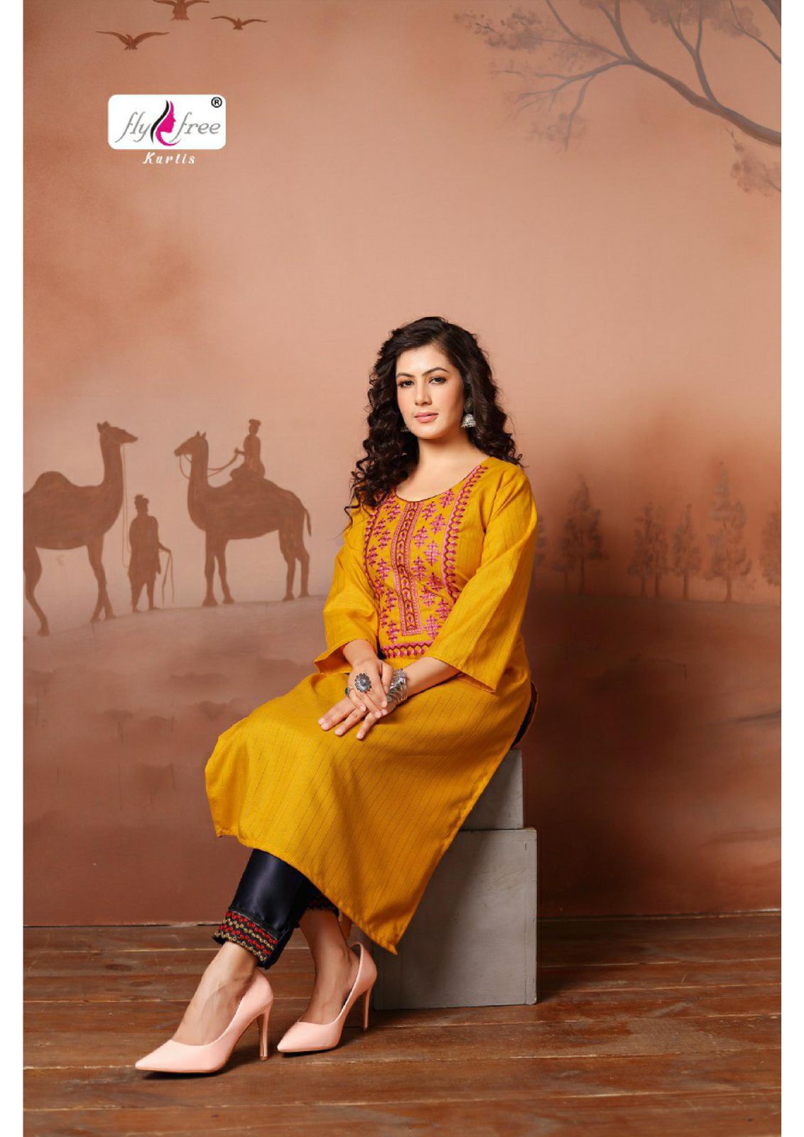 Fly Free Navratan Ethnic Wear Embroidery Work Kurti With Bottom Collection